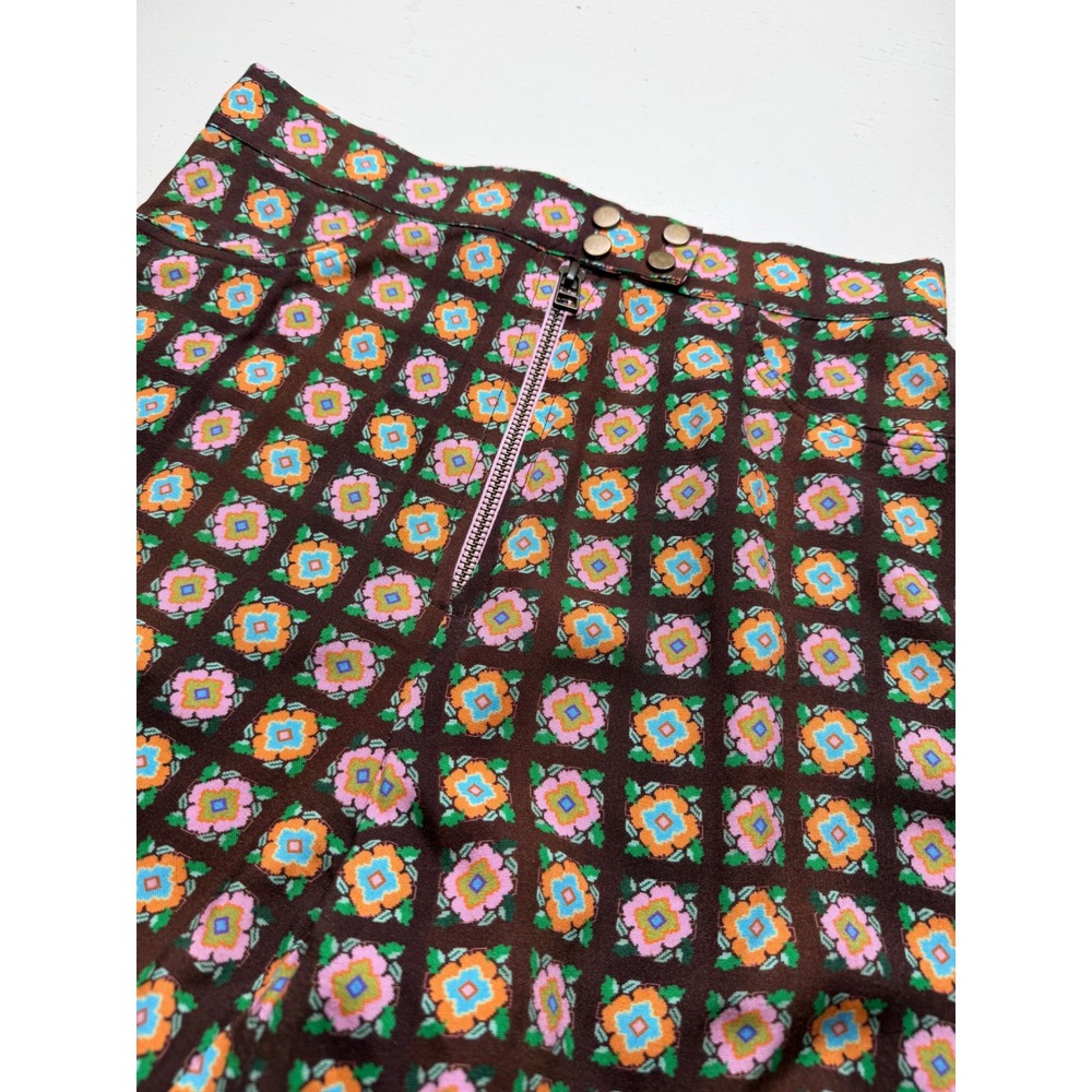 SIEDRES Floral Geometric Pants Brown Retro Zip Front Women's Size 34 Retro Chic
